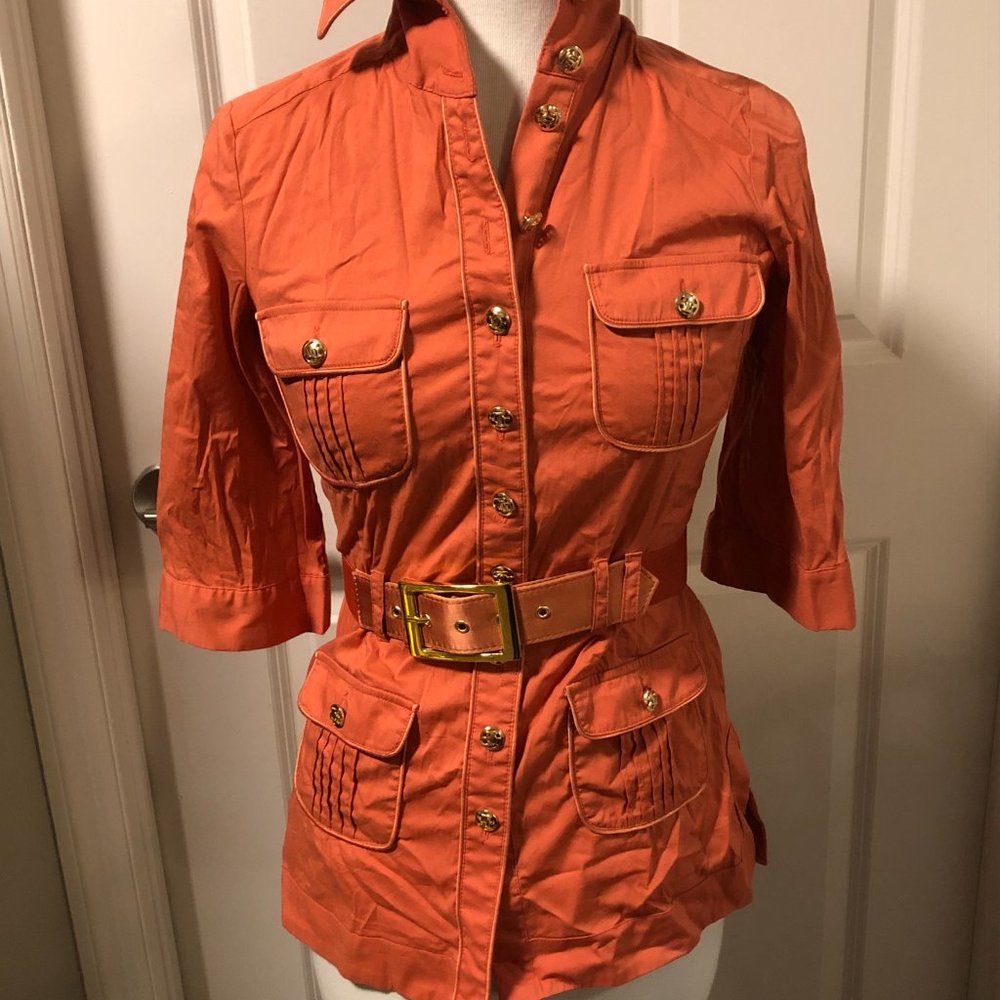 Bebe Orange Safari shirt with removable belt.